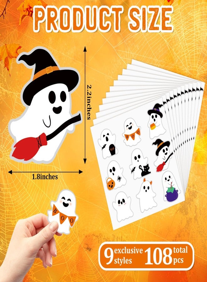 COCHIE Cute Halloween Stickers Decorations, 108pcs 2 Inch Self-Adhesive Halloween Ghost Stickers Tags Label Decal for Envelopes Craft Card Seal Gifts Candy Bags Party Decor Supplies (Cute Ghost) - Image 2